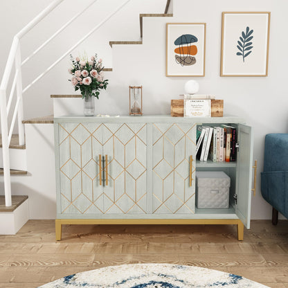 ARTPOWER Accent Cabinet with 4 Doors, Modern Credenza Storage Cabinet, Carved Decorative Buffet Sideboard for Living Room, Kitchen, Office, and Hallway, Green