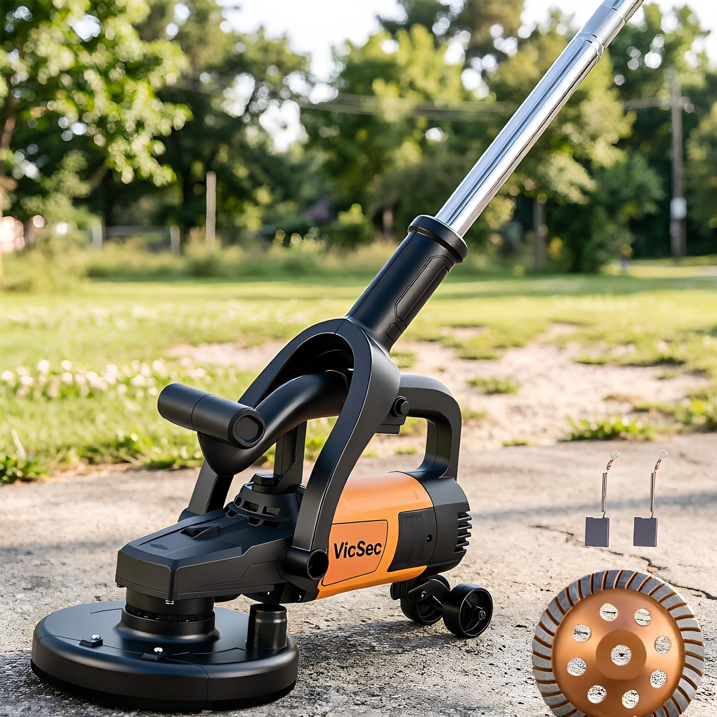 VICSEC Electric Concrete Surface Grinder，Electric Diamond Polisher Machine with Telescopic rod for sanding Cement, Floor, Wall, Granite and Ceiling