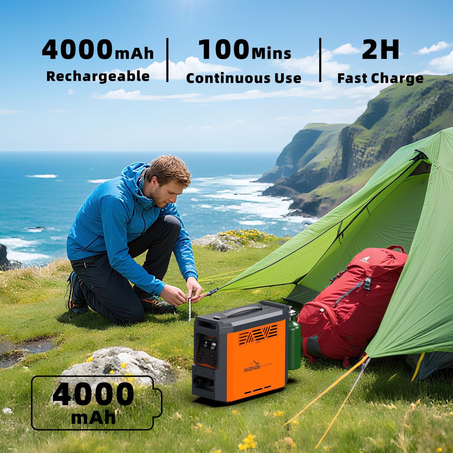 Hillhub Portable Propane Water Heater for Camping, Instant Hot Water Heater On Demand with 4000mAh Battery for Outdoor Showering and Cleaning, Included Water Pump & Showerhead