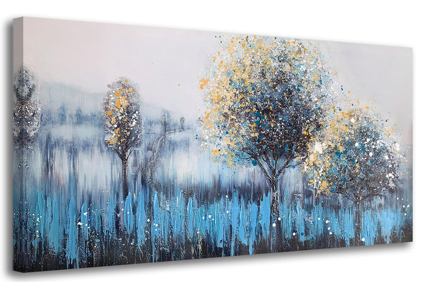 Arjun Tree Wall Art Canvas for Living Room Blue Tree of Life Nature Teal Abstract Textured Painting Picture Modern Panoramic Landscape Artwork Framed Bedroom Home Office Decor, Large Size 40"x20"