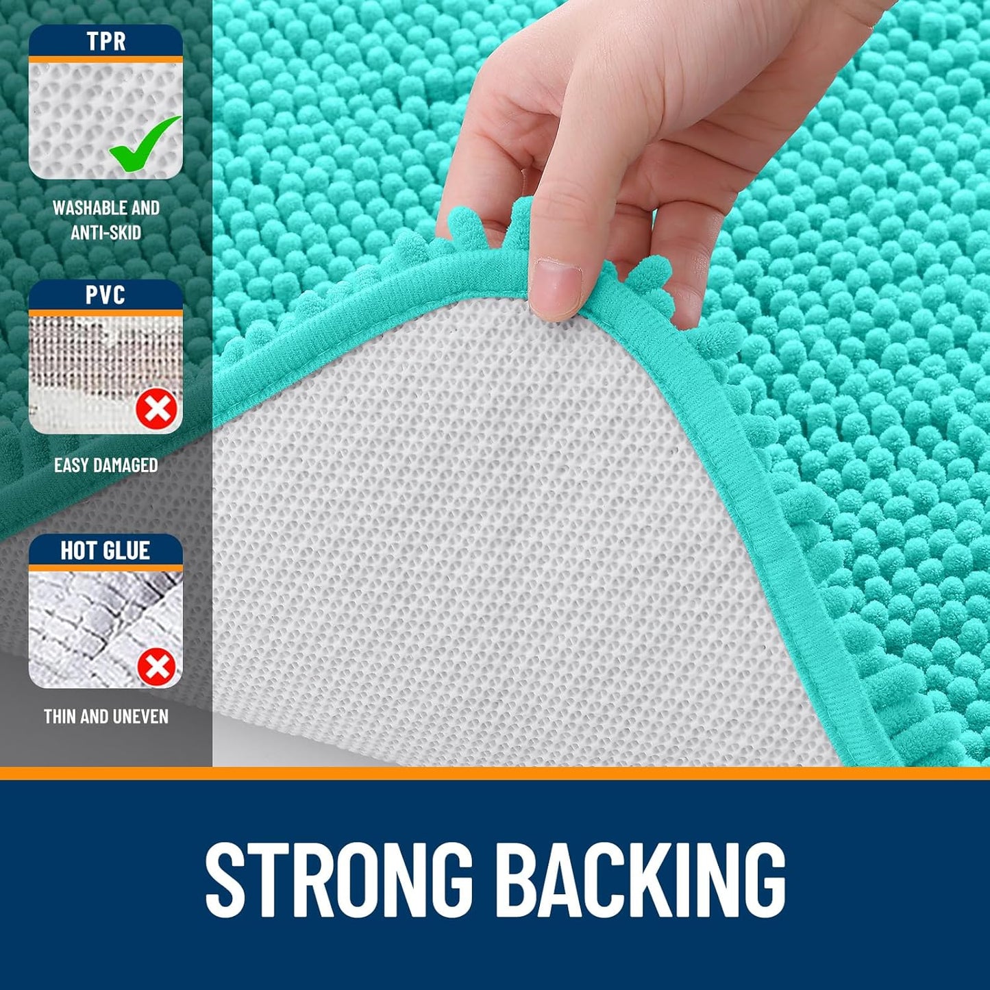 OLANLY Large Chenille Bath Rugs - Extra Soft & Absorbent | Quick Dry, Machine Washable, 40x32, Teal