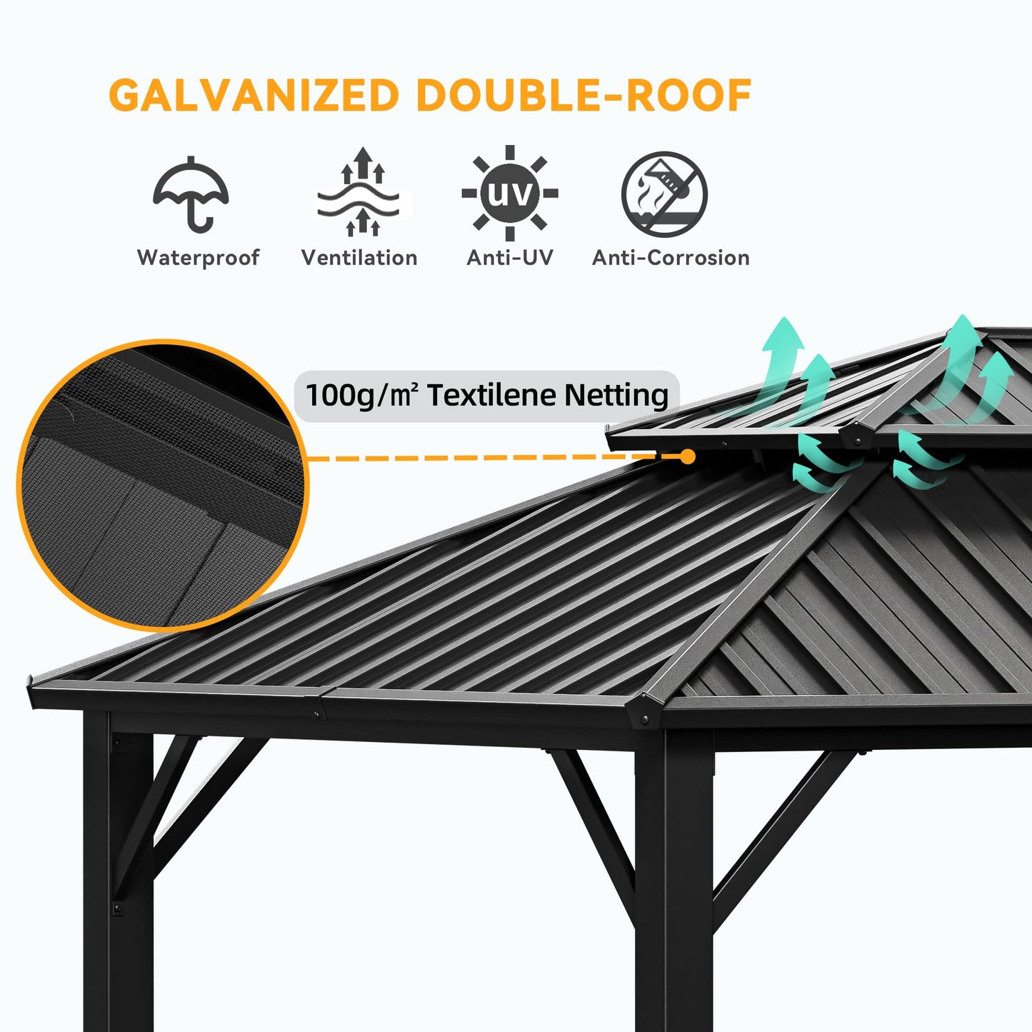 HOTEEL 12x20 Hardtop Gazebo on Clearance with Metal Roof, Heavy Duty Galvanized Steel Patio Hard Top Gazebos, Outdoor Permanent Screened in Gazebo with Curtains, for All-Weather, Backyarad, Black(Pro)