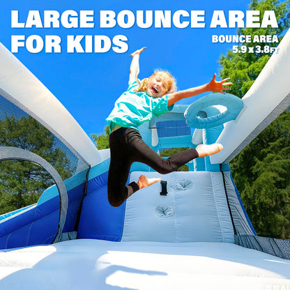 Inflatable Water Slide Bounce House, 7-in-1 Store-Themed Wet/Dry Dual-Use Slide with UL Blower, Kids' Backyard Party Summer Splash Fun Water Slide Fun for Active Kids 3-12 (Dual Slide)