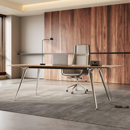 Writing Computer Desk, 60-Inch Large Executive Desk Office Workstation with Chrome-Plated Legs and Built-in Power Outlet, Writing Table Business Furniture, Modern Minimalist Style for Home Office