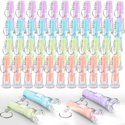 Jexine 50 Pcs Mini Flashlight Keychains Bulk with Lanyard Portable Small Plastic LED Key Chains Flashlights for Night Reading Emergency Hurricane Camping Hiking Party Favors(Pastel Color,Simple)