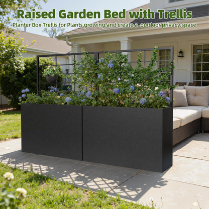 Trygoal 2 PCS Metal Planter Box with Trellis & 1 PCS Planter Box, 35" Lx11.8 Wx47 H Metal Raised Garden Bed with Trellis and Drainage Holes,Outdoor Standing Flower Bed for Climbing Plants,Vines