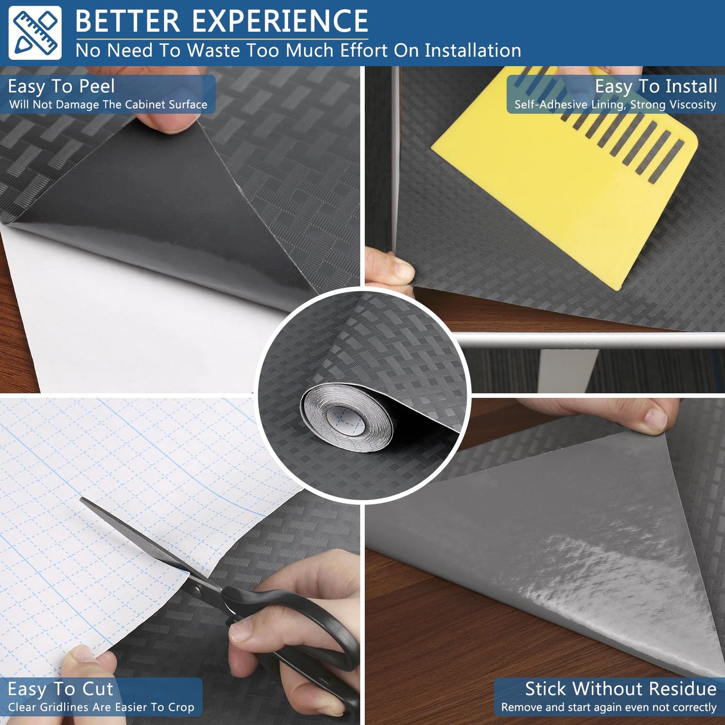 HooTown Self Adhesive Shelf Liner, 17.5" x 393.7" Contact Paper for Cabinets and Drawers, Waterproof & Oil-Proof Kitchen Cabinets Liner, Peel and Stick Cupboard Liner for Countertops,Shelves