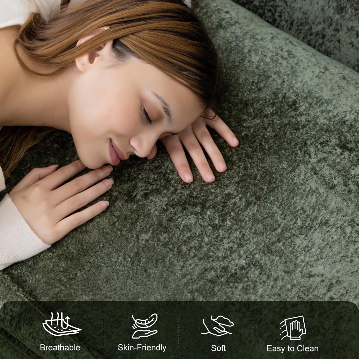61" Convertible Sofa Bed Loveseat, Memory Foam Boneless Floor Couch with Removable Plush Velvet Cover, Tri-folding Compact Full-size Sleeper for Small Living Room, Playroom, Guest Room, RV (Emerald)