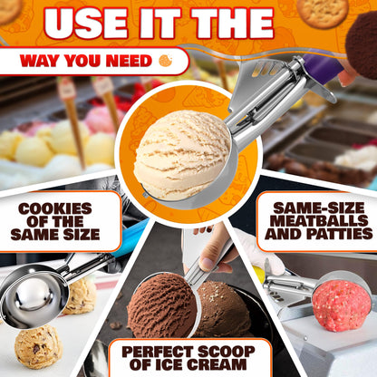 Cookie Scoop Set - Ice Cream Scoop with Trigger - Cookie Scoops for Baking Set of 3#16 (2.7 oz), #20 (2 oz), #30 (1.25 oz), Stainless Steel Versatile Tool, Portion Control for Cookies and Treats Prep