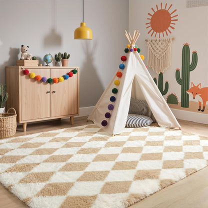 5x7 GENIMO Checkered Rug Area Rugs for Kids Bedroom Soft Shag Rug Fluffy Fuzzy Carpet Plush Rugs for Living Room