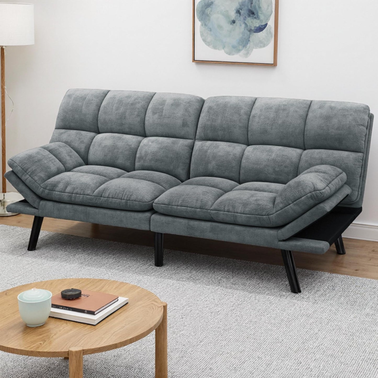 DWVO 70" Convertible Futon Sofa Bed, Folding Futon Set for Living Room Home Office Aprtment, Modern Futon Couch with Adjustable Backrest & Armrests, Recliner Lounge, Loveseat Sofa
