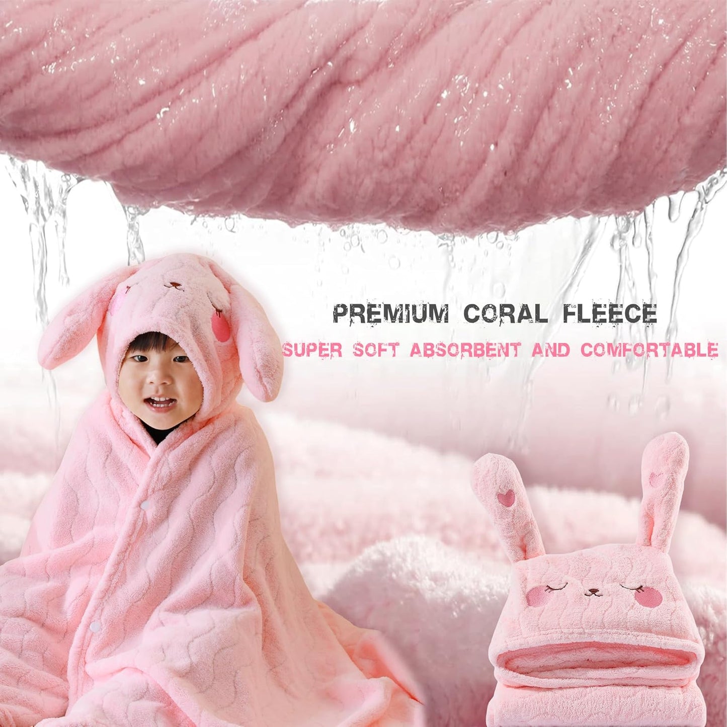 BEFACL 2 Pack 0-10 27.5 55 inch Hooded Towel for Kids, Ultra Soft Coral Fleece Kids Bath Towels, Absorbent Toddler
