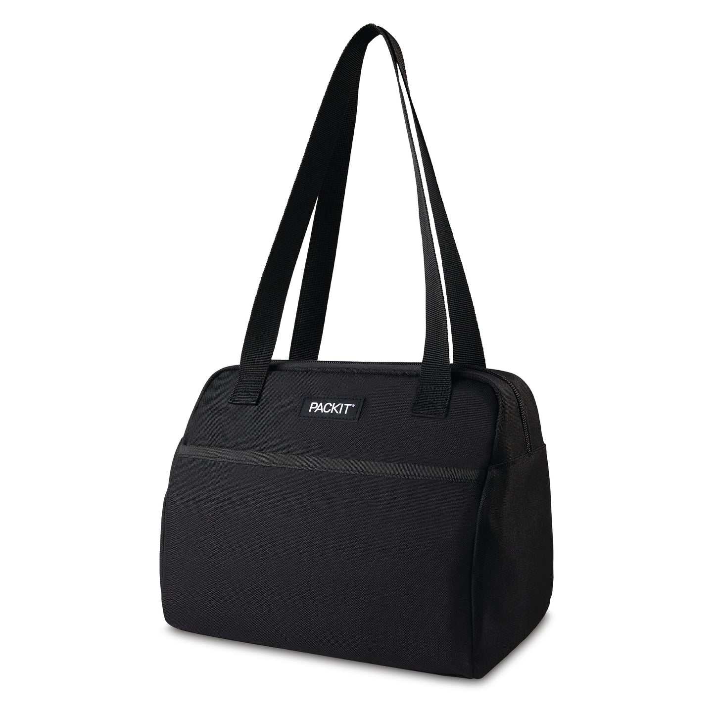 PackIt(R) Freezable Hampton Lunch Bag, Black, Built with EcoFreeze(R) Technology, Collapsible, Reusable, Zip Closure with Front Pocket and Shoulder Straps, Designed for Fresh Office Lunches