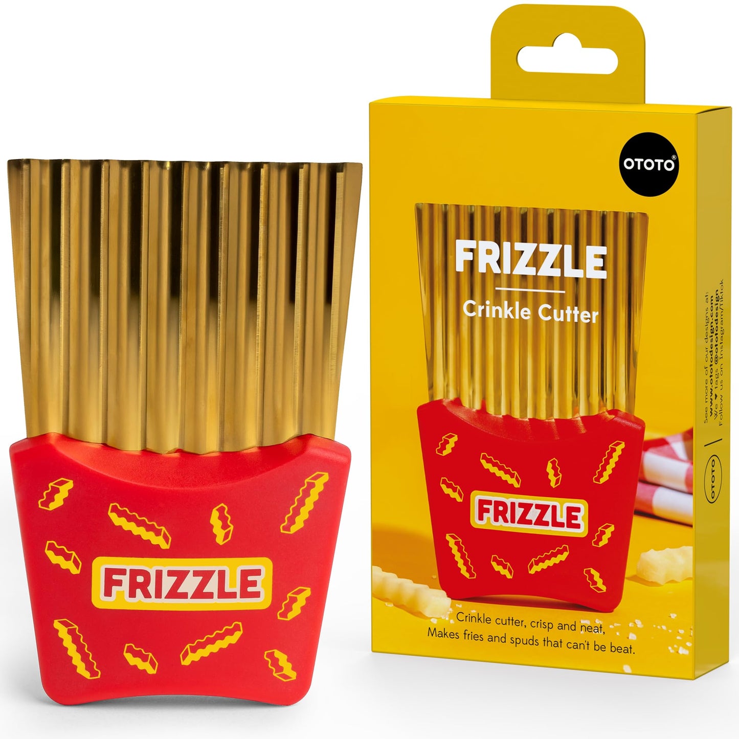 NEW - OTOTO Frizzle Crinkle Fry Cutter - Crinkle Cutter for Veggies, Waffles, Fries, Cool Kitchen Gadgets, Cute Kitchen Accessories, Funny, Unique Gifts, White Elephant Gifts, Quirky