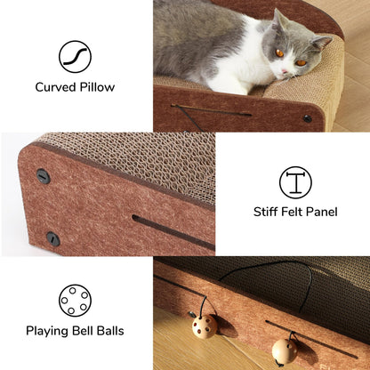 FUKUMARU 26 Inch Cat Scratcher Cardboard Lounge Bed, Durable Cat Scratcher Extra Large Lounger, 2 Reversible Cat Scratching Pads Refill for Indoor Cats, Cat Scratch Bed Cardboard Toy, Caramel Color