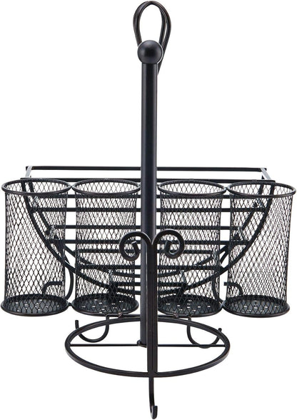 15 14 13 Mikasa Gourmet Basics Avilla Picnic Caddy, Antique Black Finish, Paper Plate Organizer with Flatware Canisters