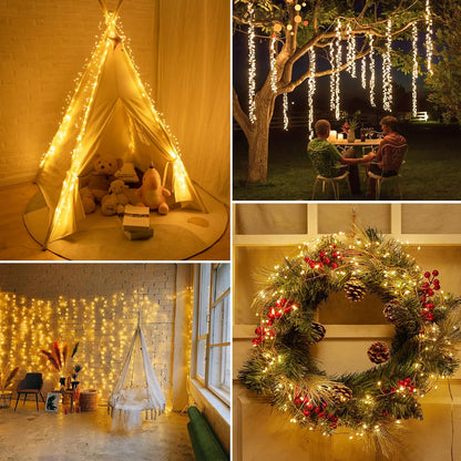 2Pcs 10Ft 200LED Fairy Lights Plug in, Copper Wire Firecracker Firefly Lights Waterproof Cluster String Lights