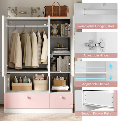 White Armoire Wardrobe Closet with Hanging Rod - Freestanding 3-Door Wooden Wardrobe Cabinet Closet for Bedroom & Dorm, Bedroom Armoires, Features Adjustable Shelves and Drawers for Toys & Clothes