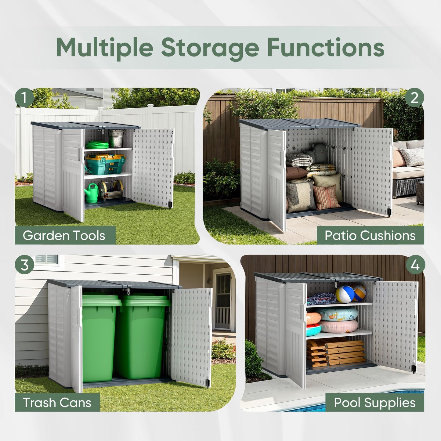 Devoko Resin Outdoor Storage Shed, 34 Cu Ft Outdoor Storage Cabinet with Shelf, Waterproof, Double Locks, Resin Storage for Trash Can, Garden Tools, Pool Supplies (Beige)