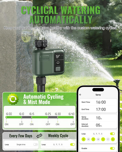 WILAWELS WiFi Water Timer for Garden Hose, Sprinkler Timer 1 Zone, Smart Hose Water with WiFi Irrigation Controller,Voice Control RF433 Automatic Irrigation System/Rain Delay/Manual Watering D31WT06