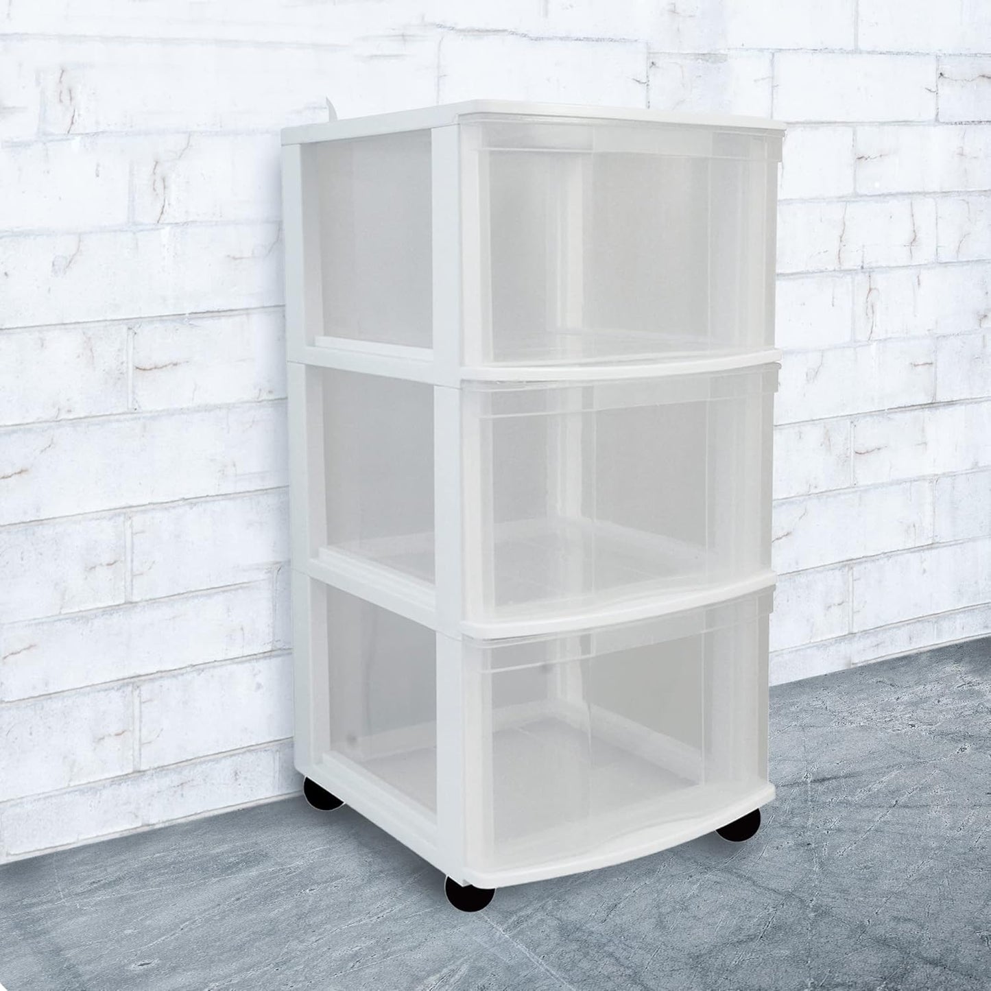 Gracious Living Classic 3 Drawer Organizer Cart, Plastic Storage Dresser with Caster Wheels for Home and Office