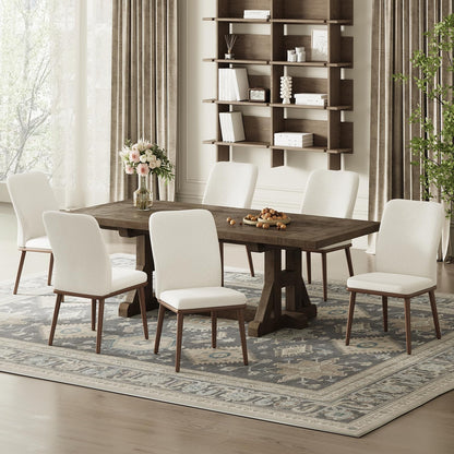 MALOL Upholstered Kitchen Chairs Set of 6, Modern Kitchen Chairs with High Back, Padded Fabric Dining Room Chair with Solid Wood Legs for Restaurant/Cafe/Home, Beige