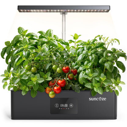 SUNCOZE Hydroponics Growing System Kit with 24W Dimmable Grow Light, 12 Pods Indoor Herb Garden with Timer & Local Time Setting, Adjustable Height, Smart Countertop Garden for Home & Kitchen, Black