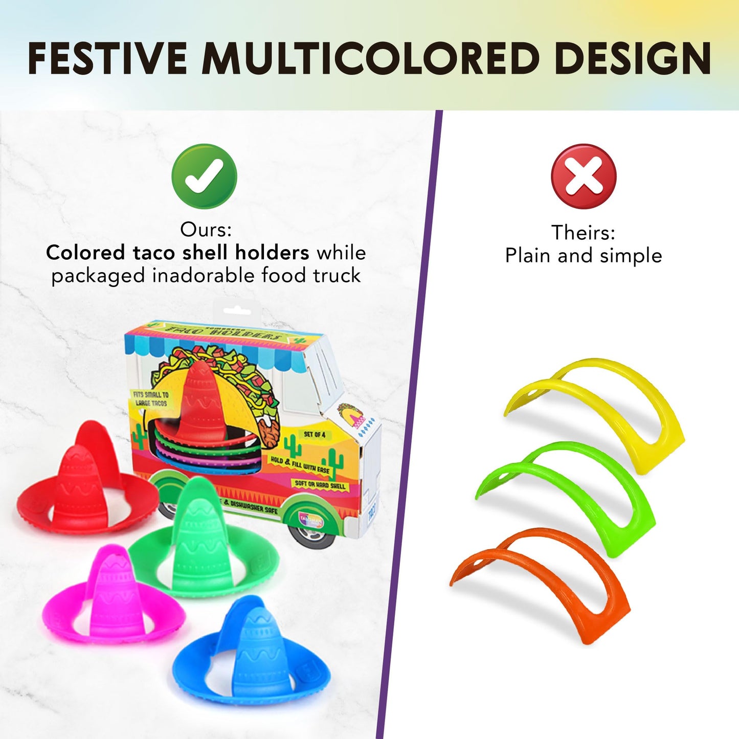 Talisman Designs Sombrero Taco Holders - Set of 4, Hold & Fill Small or Large Tacos | Crunch & Soft