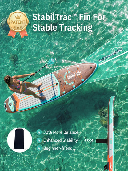 Niphean (Extra Large) Inflatable Paddle Board, SUP for 2+1 People/Family 500lbs Capacity Stand Up Paddle Board with SUP Accessories, StabilTrac Fin Non-Slip Paddleboard for Adults-Light Green