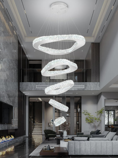 Shial Lighting Large Crystal Chandelier Modern LED Dimmable Contemporary Chandelier Large Pendant Light for Living Room Foyer Staircase Silver Dia 40"