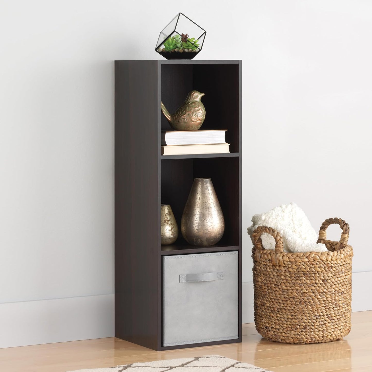 3 3 12.2" 11.7" 35.6" Whitmor Cube Storage Organizer, Tier Stackable MDF Wood Bookcase, Open Storage Display Bookshelf