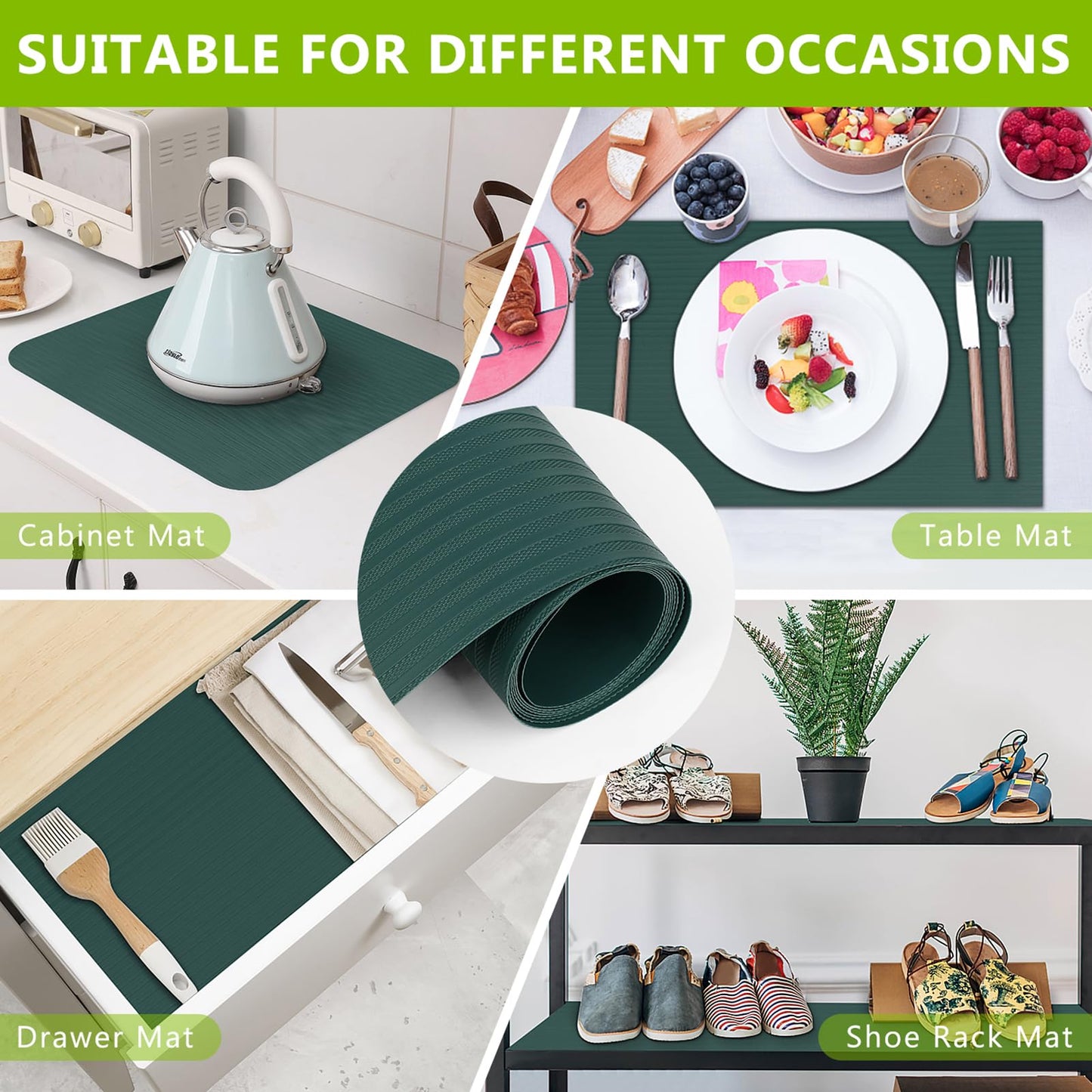 Shelf Liners Non Adhesive Kitchen Drawer Cabinet Liner, Waterproof Durable Liners for Shelves Refrigerator Pantry Cupboard Protector Mat, Green 11.8 x 78.7 inches
