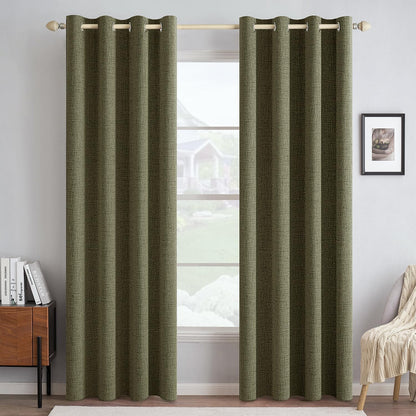 MIULEE Blackout Curtains - 100% Thermal Insulated Linen Texture - Light Olive Green, 52x96 Inch (2 Panels)