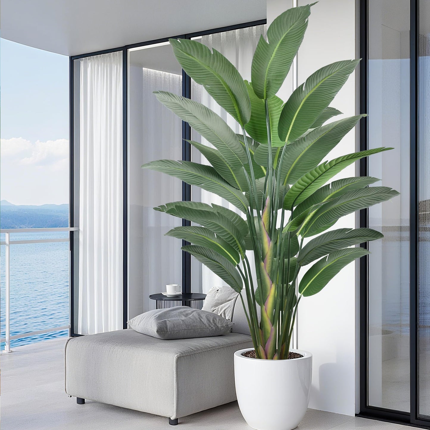 9FT Artificial Bird of Paradise Tree 106 Inch Large Faux Silk Plants Banana Leaf with 25 Trunks in Black Pot for Home Decor Living Room Office Bedroom