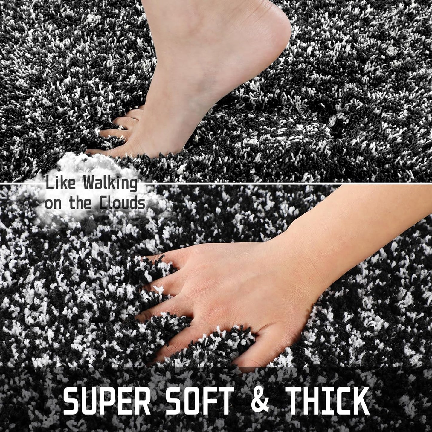 Yimobra Fluffy Bath Rug Set - Shaggy Non-Slip Bathroom Rugs, Machine Washable, 24x17+32x20 Inches, Black and White