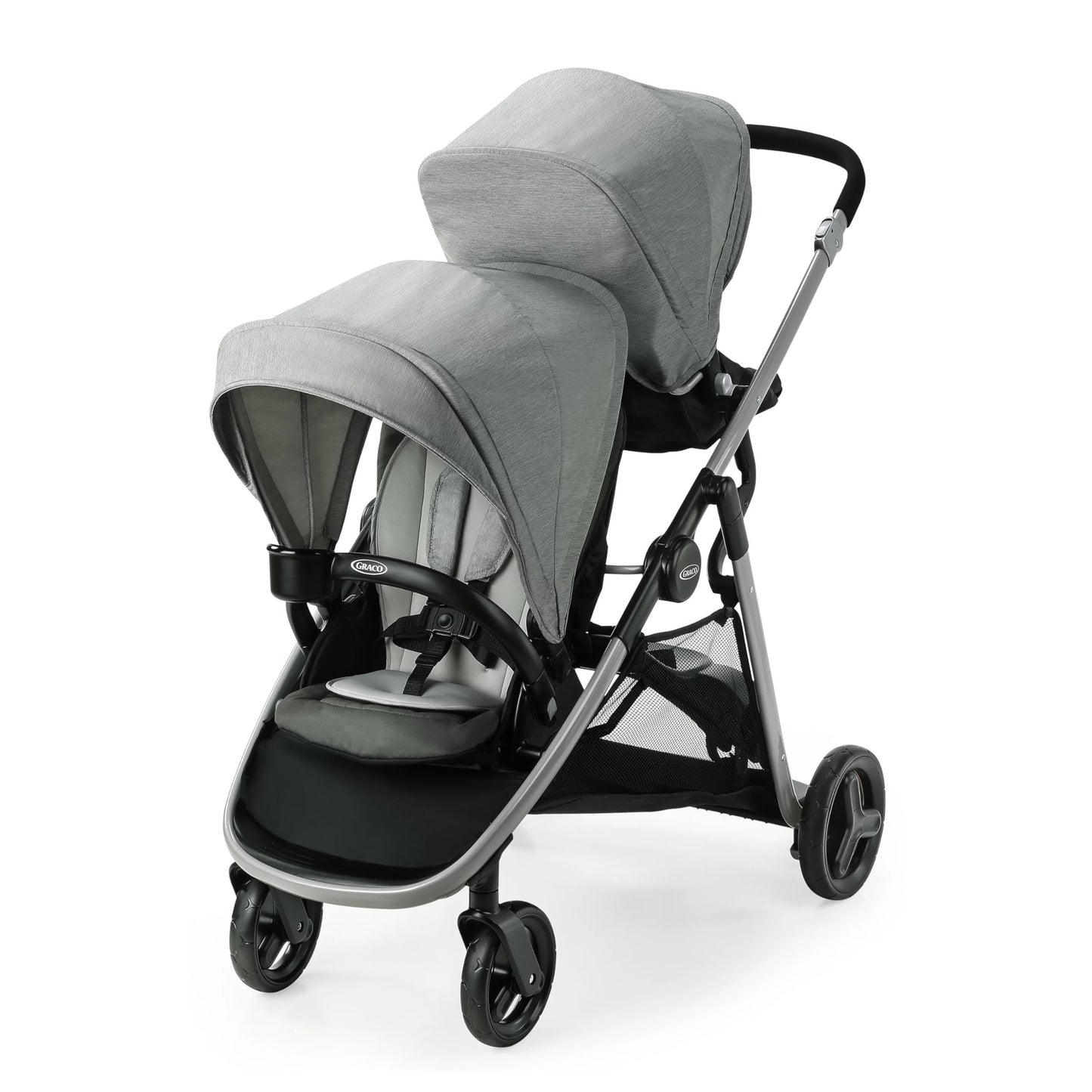 Graco Ready2Grow LX 2.0 Double Stroller, Twin Baby Stroller Features Bench Seat and Standing Platform Options, Compact Fold Perfect for Baby Travel, Clark