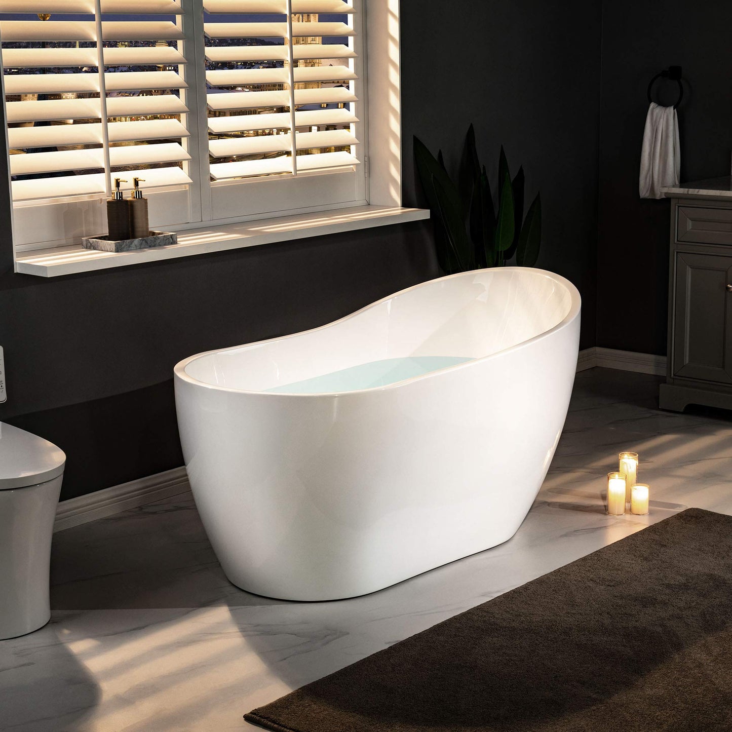 WOODBRIDGE 54"Acrylic Freestanding Bathtub Contemporary Soaking Tub,White Acrylic,Brushed Nickel Drain/Overflow,B0006-B/N-Drain&O