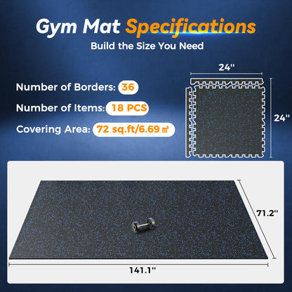 SUPERJARE 1" Extra-Thick Rubber Top Exercise Mat, Puzzle Gym Flooring for Home Gym, Gym Mat for Workout Equipment, Interlocking Floor Tiles with EVA Foam, 18 Pcs 72 Sq Ft, Black/Blue
