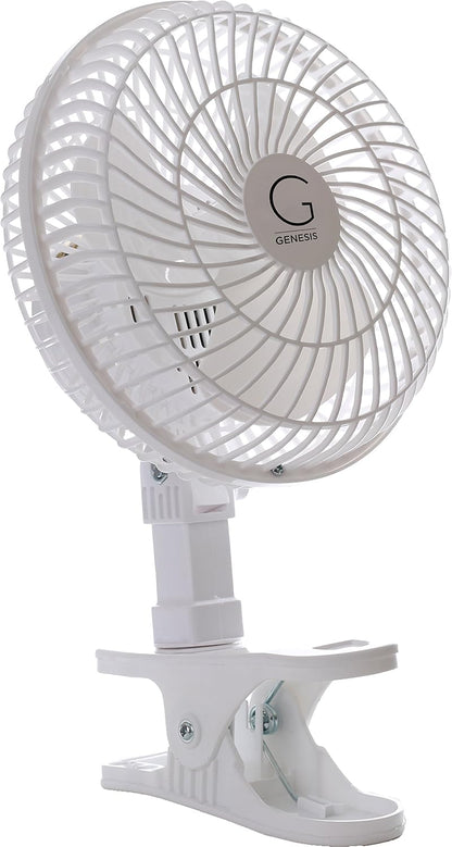 Genesis 6-Inch Clip Fan, Convertible Table-Top & Clip Fan with Two Quiet Speeds, Ideal for Home, Office, White