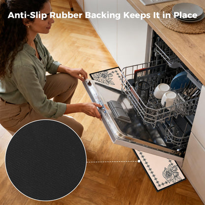 Incycall Fridge Mat - 9.1" x 38.6"Refrigerator Mats with Water Absorbent, Leak-Proof Rubber Backing, Easy to Clean, Bohemian Design, Protect Floors from Spills (Rose)