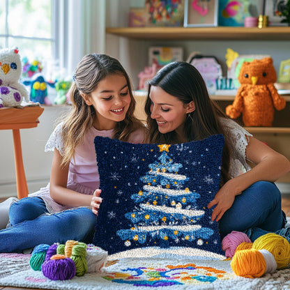 DIY Latch Hook Pillow Kits for Adults Merry Christmas Winter Christmas Tree Pillow Cover Printed Pillowcase Crochet Yarns Hooking Handmade Cushion for Home Sofa Decoration 17x17inch(3)