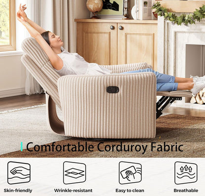 LINSY 360 Swivel Recliner Chair, Nursery Glider Rocking Chair with 2 Pillows, Corduroy Nursing Chair Comfy High Back Adult Rocker Recliner for Small Spaces, Nursery Bedroom Living Room (Beige)