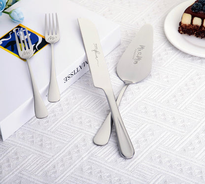 Silver Cake Cutting Set for Wedding, Cake Knife and Server Set, Bride & Groom Cutter Server Set and Forks, Birthday, Wedding, Bridal Shower Gifts for Couples