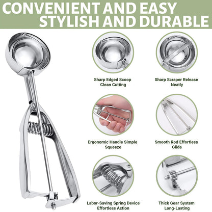 6-Piece Stainless Steel Cookie Scoop Set, 3 Sizes Ice Cream Scoop with Trigger Release, Portion Scoops for Baking, Cookie Dough, Meatballs, Melon Balls, Cupcakes, Desserts and Kitchen Prep