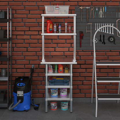Amgood 18" x 24" Stainless Steel Work Table with 3 Shelves and 12" Wide Double Tier Overshelf | Metal Kitchen Prep Table & Shelving Combo | NSF