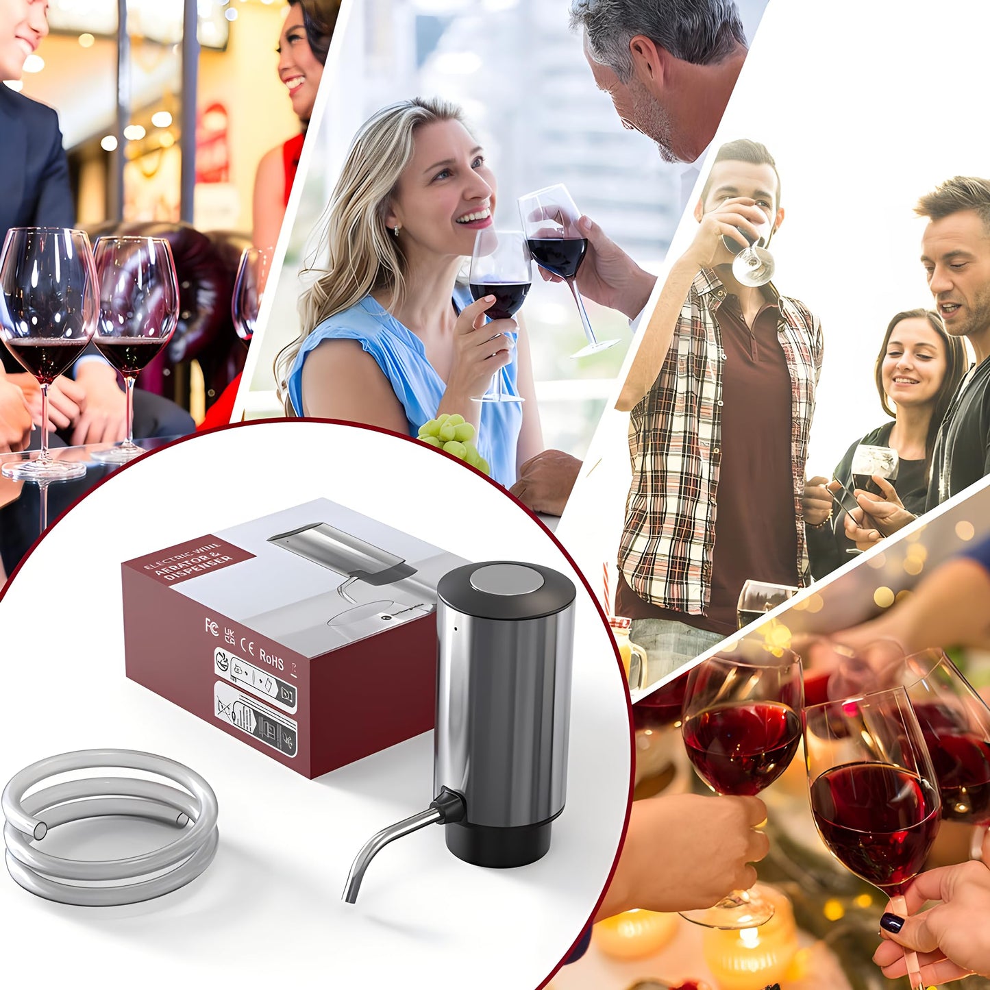 UNICHERRY Electric Wine Aerator Pourer One Touch Wine Accessories Rechargeable 2-in-1 Automatic Wine Decanter Stainless Steel Wine Dispenser Gifts for Wine Lovers