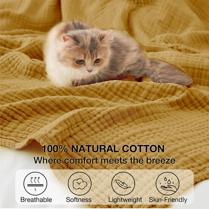 Kozyhvn 100% 50"x 70", 6 Summer Cotton Muslin Blanket Large Layers Breathable and Lightweight Cotton Throw Blankets
