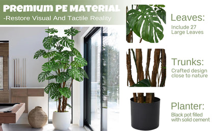 Roselywed Artificial Monstera Deliciosa Tree 8FT with 27 Split Leaves Realistic Tropical Swiss Cheese Plant 94 Inch Tall Large Fake Faux Palm Black Pot for Indoor Home Office Porch Mall Hotel Decor