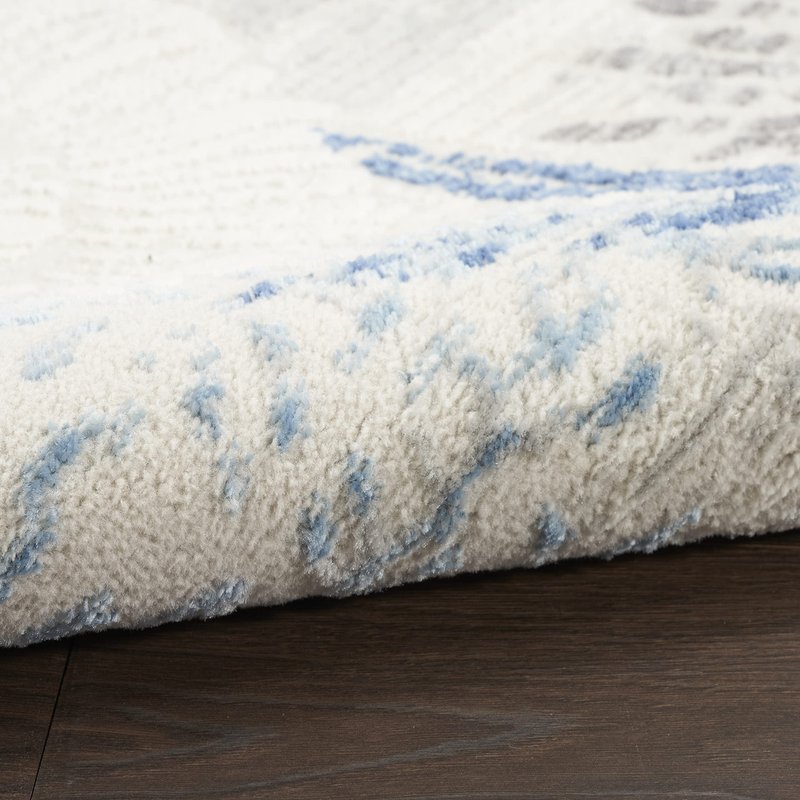 Nourison Home Pompeii Ivory Grey Blue 4' x 6' Area Rug - Easy Clean, Non Shedding, Bed Room, Living Room, Dining Room, Kitchen (4' x 6')