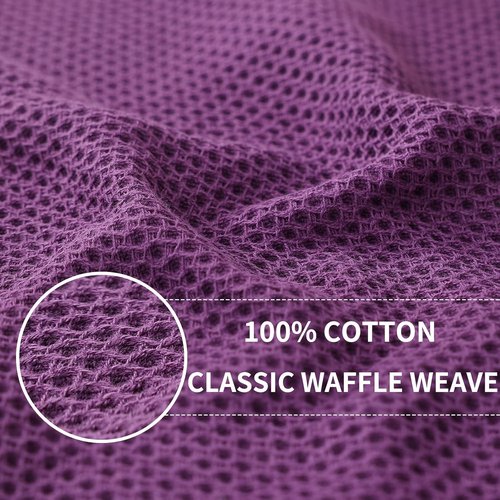 Homaxy 100% Cotton Waffle Weave Dish Towels - Ultra Soft & Absorbent, Quick Drying | 13 x 28 Inches, 4-Pack, Purple